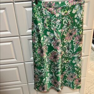 Lilly Pulitzer  Green and Pink Floral Renox Midi Skirt Spearmint Blossom Print 8
